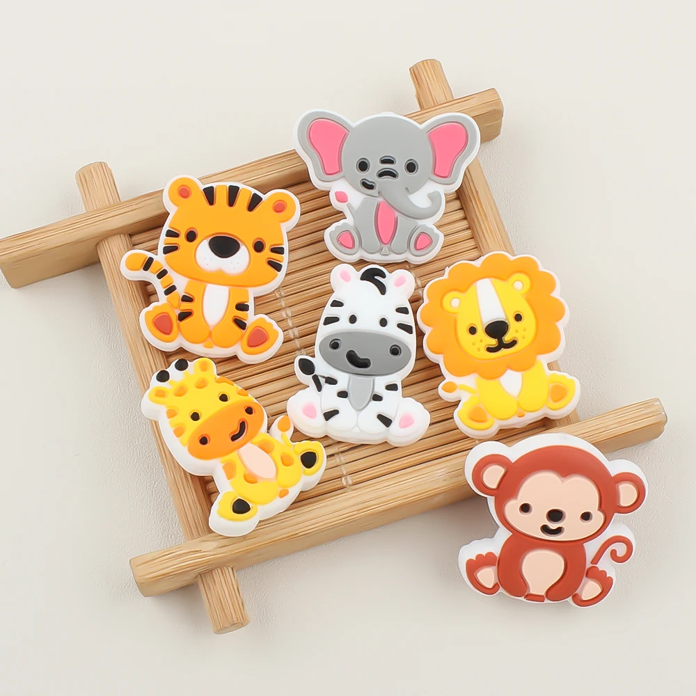 

10pcs Silicone Beads Lovely Cartoon Animal Free BPA Nipple Dummy Holder DIY Pacifier Chain Accessories Chewable Teething Toys