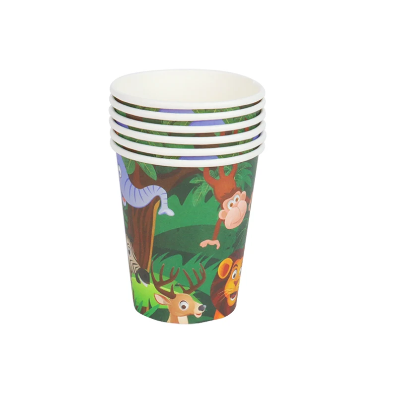 12pcs Jungle Animal Plate and Cup Set Safari Birthday Party Paper Disposable Plate Cup Kids Birthday Party Supplies