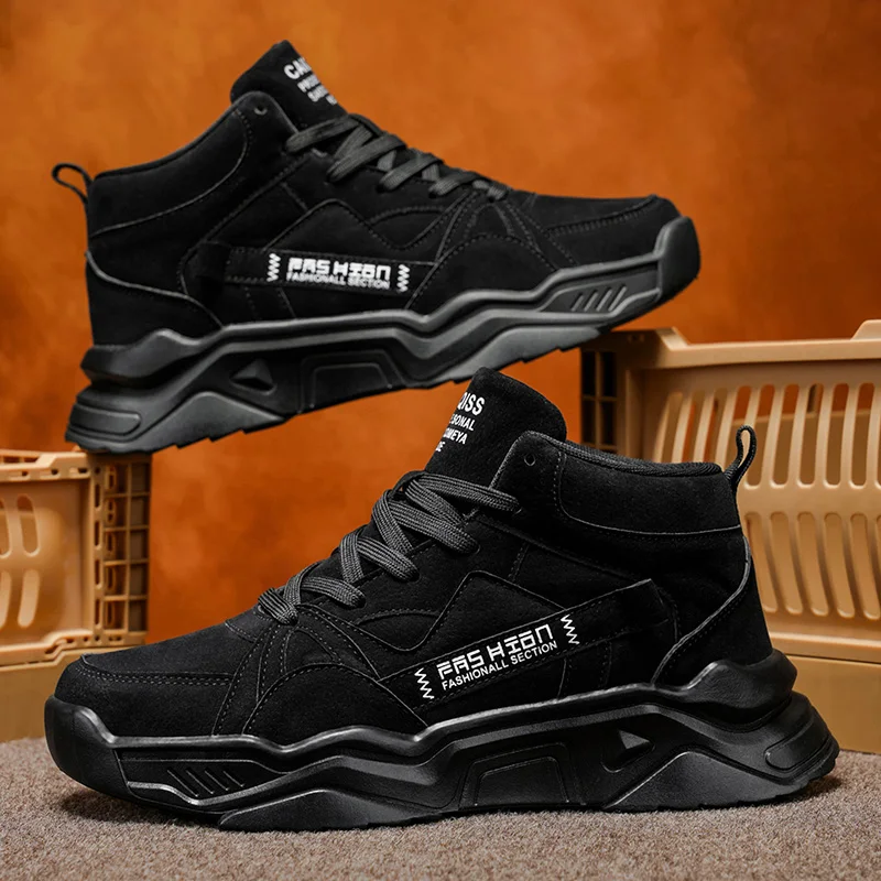 

New Men's High-Top Work Boots - Autumn Winter British American Style Non-Slip Wear-Resistant Outdoor Casual Workwear Boots