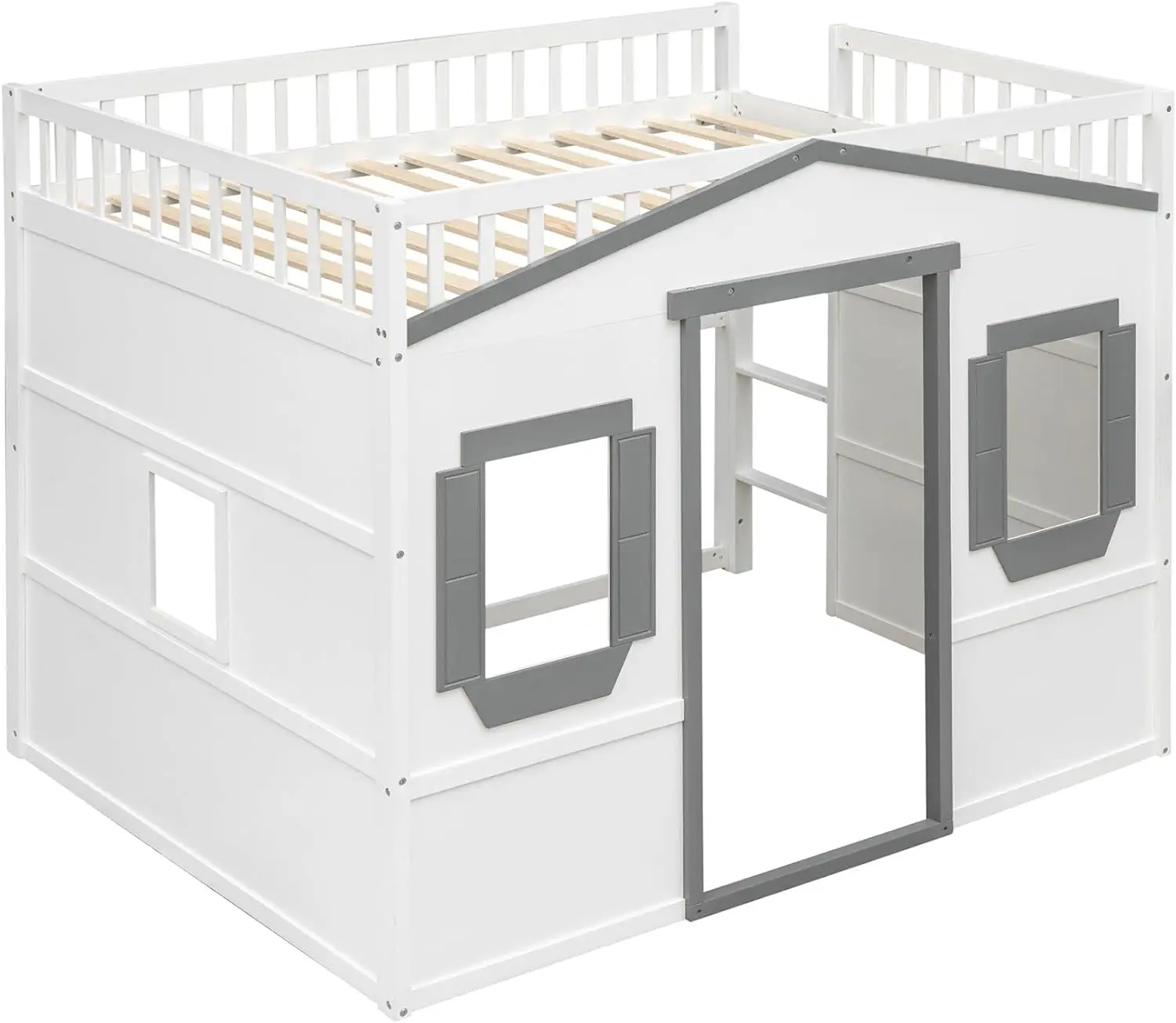 Full Size Designs House Loft Bed, House Bed Frame With Ladder And Safety Guardrails,Ki-Ds Playhouse Bed With Window And