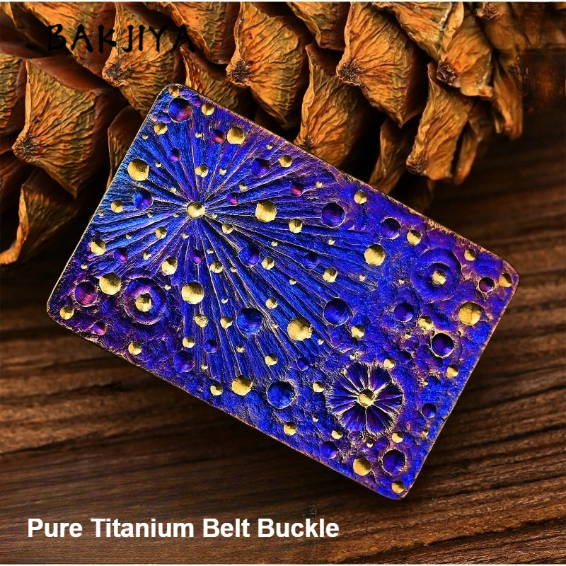 Limited Starry Sky Pure Titanium Buckle Men's Pin Buckles Belt, Handmade Hammered Texture Craft, Hypoallergenic Durable 35/38mm