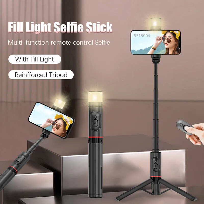 

Aluminum Alloy Portable Bluetooth Wireless Selfie Stick Tripod With Fill Light bluetooth Remote For Huawei iPhone Android Xiaomi