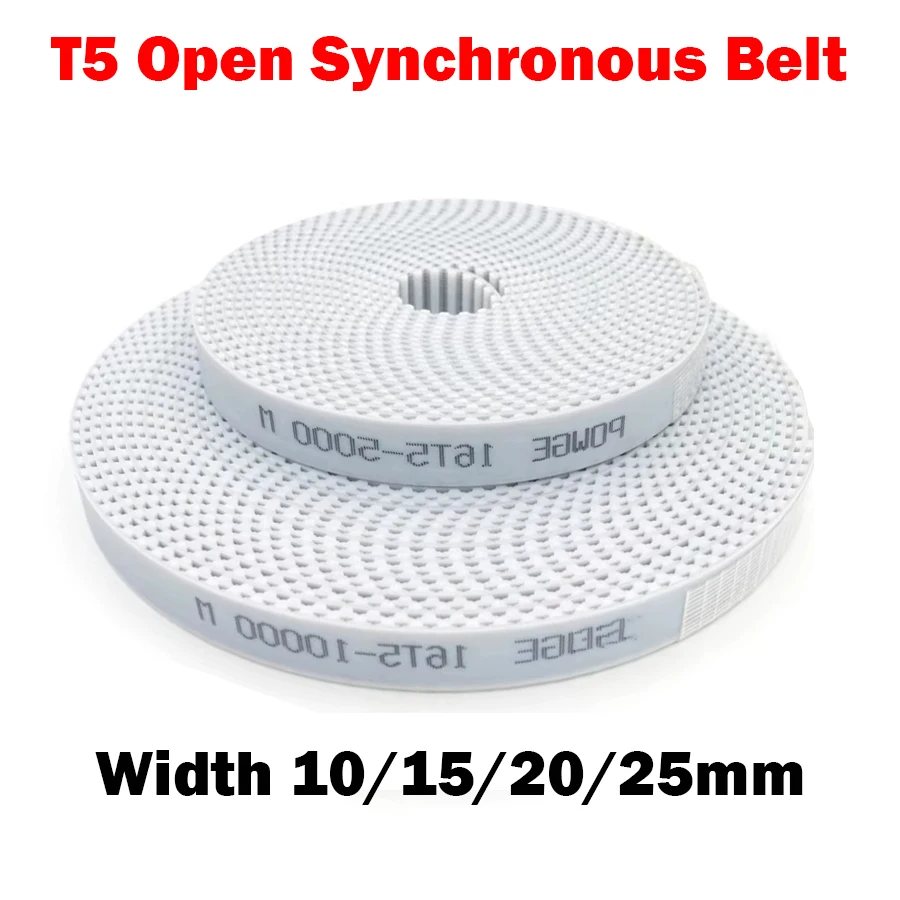 Trapezoid White T5 Open Synchronous Belt Width 15mm/20mm/25mm/30mm Polyurethane Steel PU Wire T5 Open Timing Belts 3D Printe