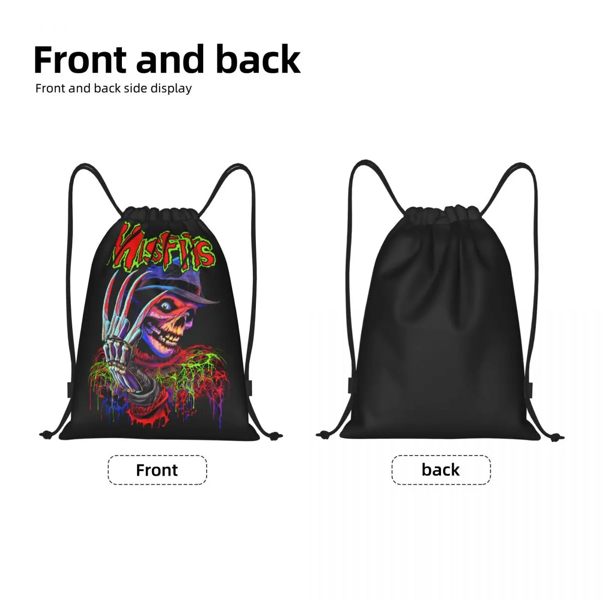 Custom Misfits Skull Drawstring Bag for Shopping Yoga Backpacks Men Women Heavy Metal Rock Punk Band Sports Gym Sackpack