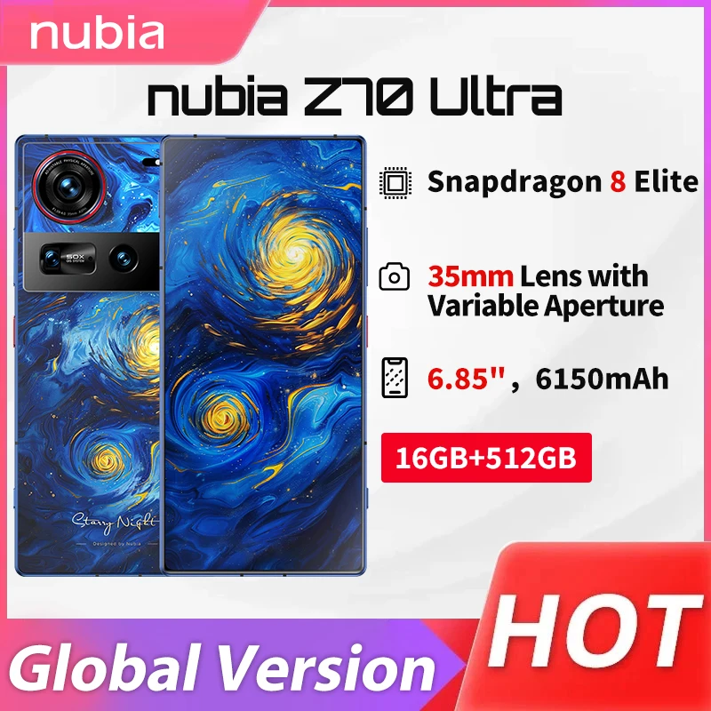 Global Version Nubia Z70 Ultra Snapdragon 8 Elite 6.85'' AMOLED 50MP+50MP+64MP 1.5K HD Display 6150mAh 80W Fast Charging