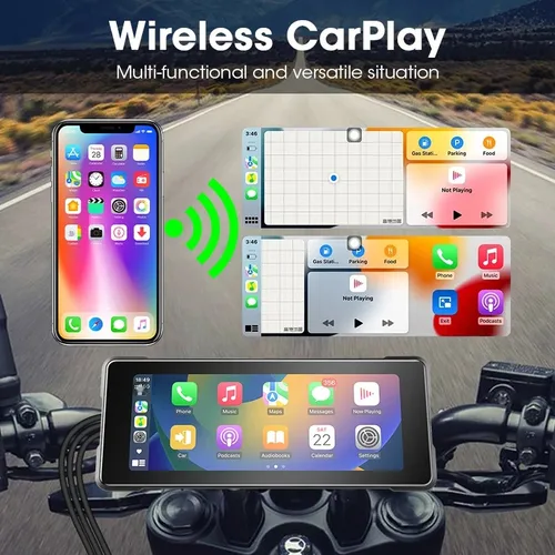 Imagen 2 del producto Srnubi 7 pulgadas motocicleta navegación portátil GPS inalámbrico Carplay Android Auto IP67 impermeable motocicleta pantalla táctil