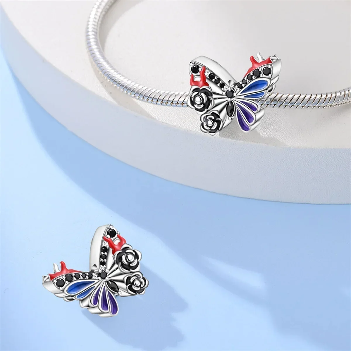 Beaded Night Butterfly Purple Mysterious Flower 925 Sterling Silver Charm Fit Bracelet Diy Jewelry Accessories Gift