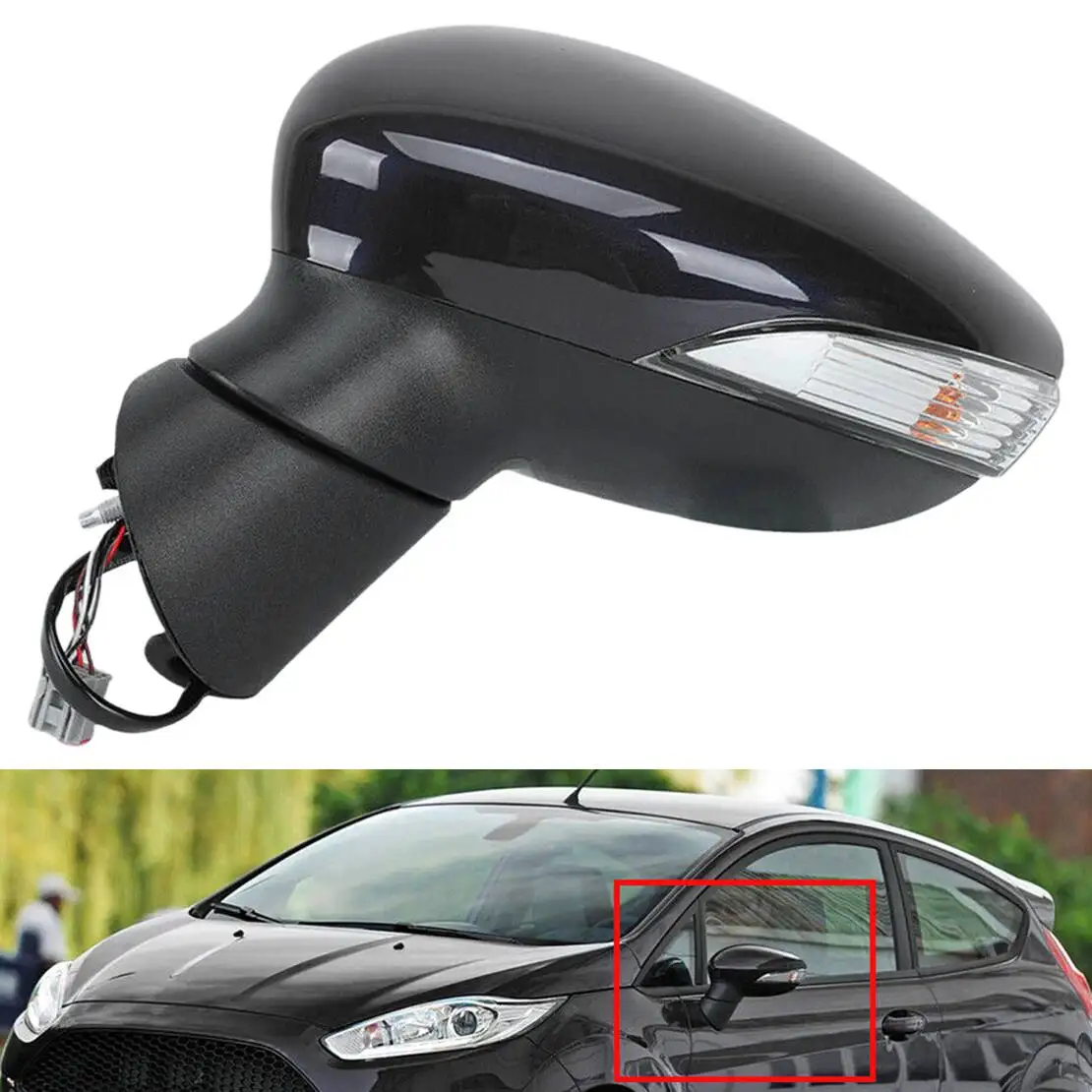 Black Left Side Electric Wing Rearview Mirror Assembly Fit For Ford Fiesta MK7 2013 2014 2015 2016 2017