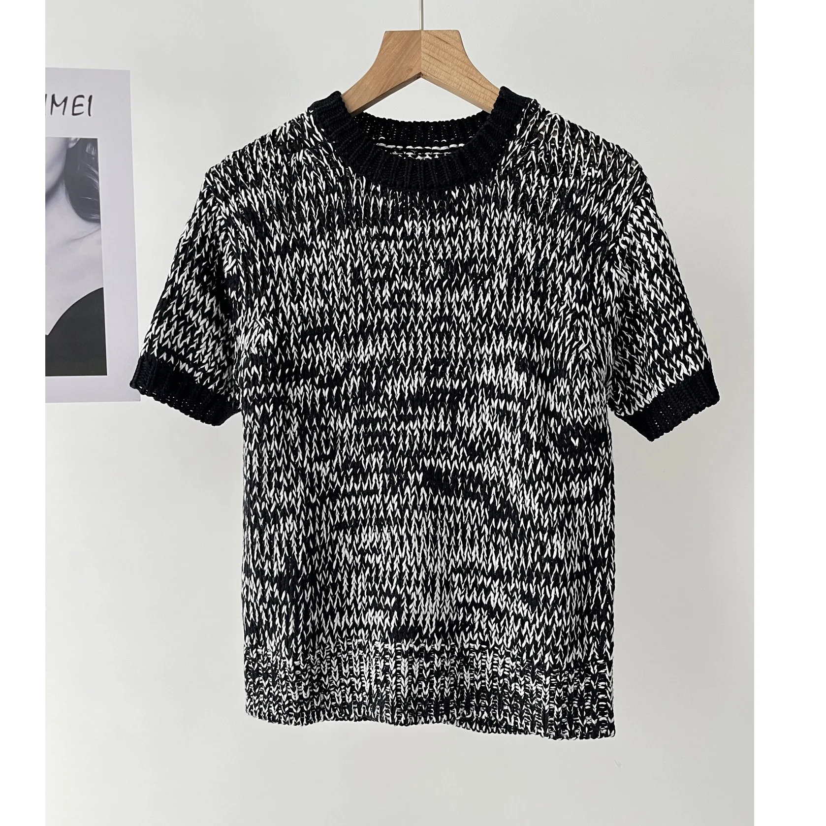 

Women's simple commuter style short version round neck short sleeve knitted T-shirt short sleeve top spring and summer 16a-1378