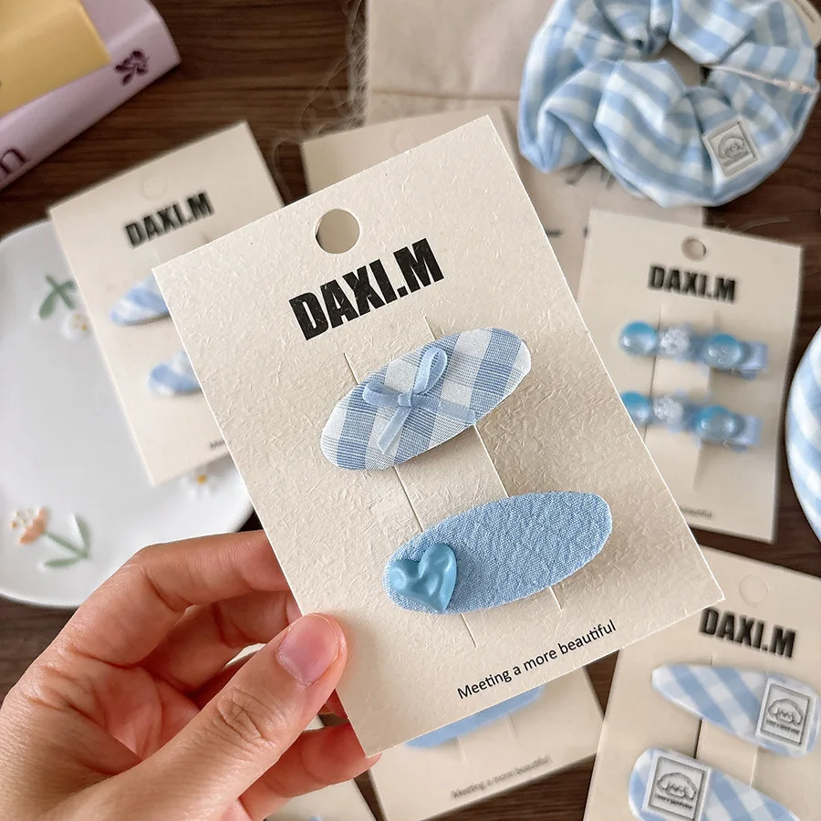 

Fabric Blue Checkered Hair Clip Girls Sweet Bow Bangs Side Clip Hairpin Baby Girls Fashion Versatile Bangs BB Clip Hairdbands