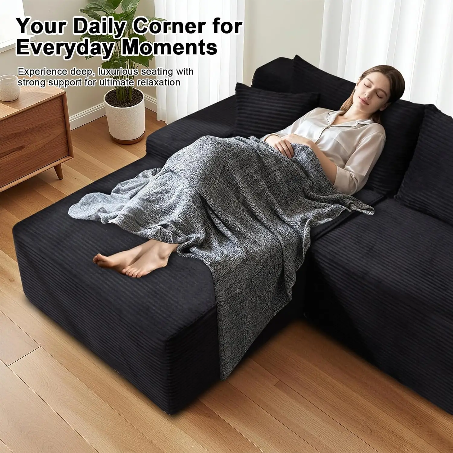 105" Cloud Modular Sectional Couch with L-Shape Chaise, Upholstered Corduroy Couches for Living Room, No Assembly, Customized image 5