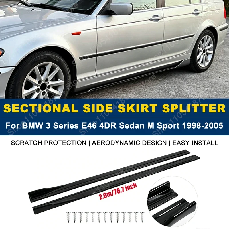 Side Skirts Extension Rocker Panel Splitter For BMW 3 Series E46 4DR Sedan M Sport 1998-2005 2M 78.7" ABS Plastic Body Kits