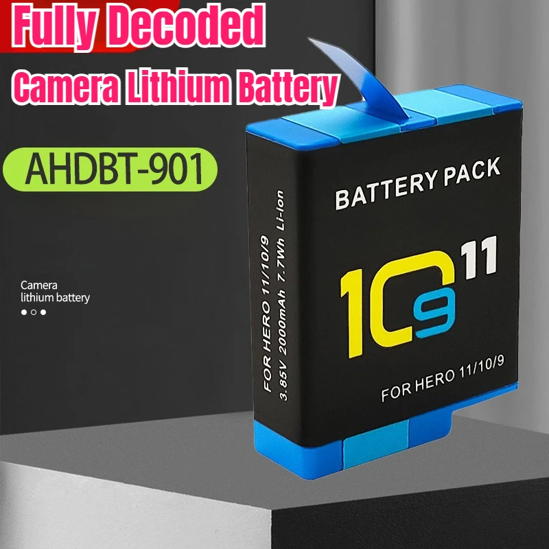 3.85V 2000mAh Battery Full Decoding for GoPro Hero 10  for GoPro Hero 9 for Go Pro 10 Hero 11 Sport Cameras