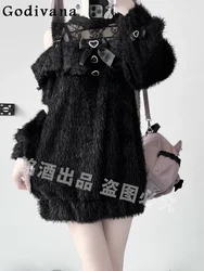Y2k Subculture Mass-produced Mine Series Hollow Out Lace Lolita Sweater Women's Spring Long Black Off-Shoulder Top Skirt 2025