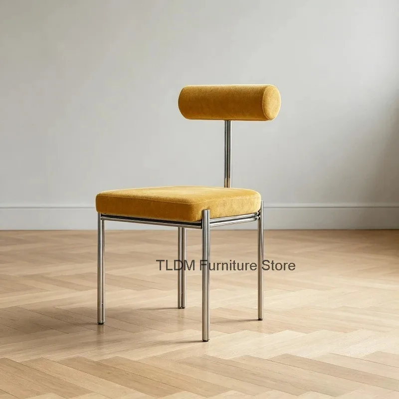 Modern Upholstered Dining Chair with Chrome Frame, Minimalist Chair with Cylindrical Backres，Chair for Dining Room & Living Room
