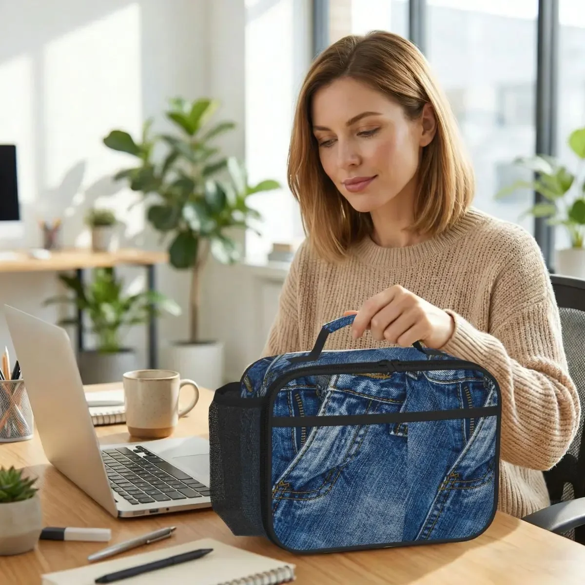 Clothes Button Diagonal Up I Love Bluejeans Denim Insulated Lunch Bag for Kids School Cooler Thermal Food Box Tote  Lunch Boxes