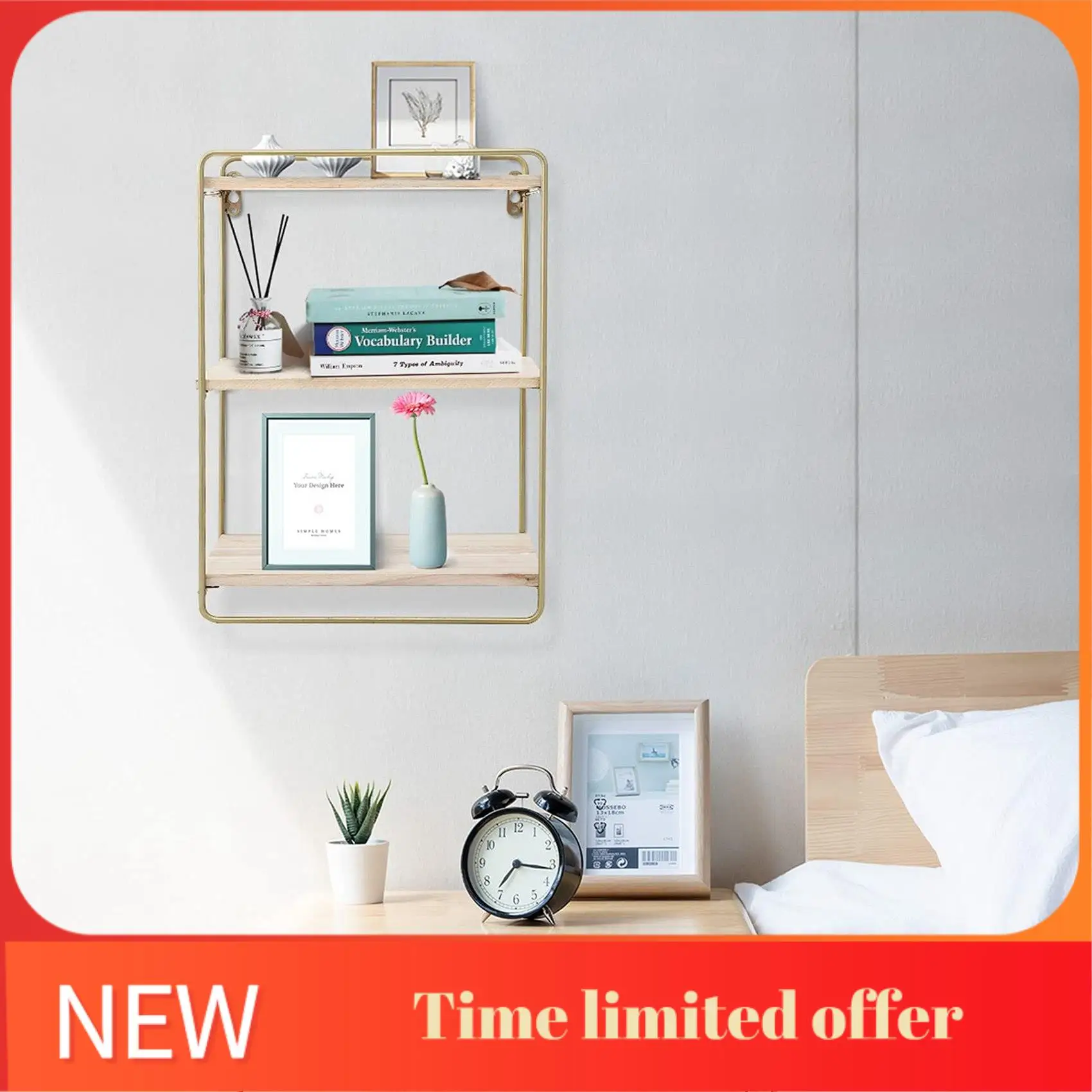 

ABRN-Настенная полка, деревянные подвесные полки для хранения, 3 уровня с твердыми металлическими плавающими полками для гостиной, спальни, офиса