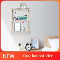 ABRN-Wall Mounted Shelf Wood Hanging Storage Shelves 3Tier With Solid Metal Floating Shelves For Living Room Bedroom Office