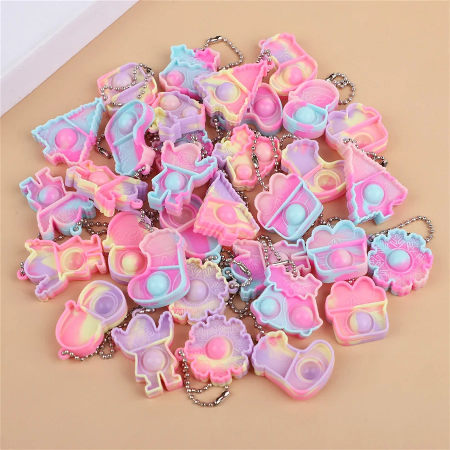 

Christmas Silicone Bubble Keychain Colorful Push Bubble Stress Relief Sensory Fidget Gifts For Birthday Wedding Gifts Prizes Chr