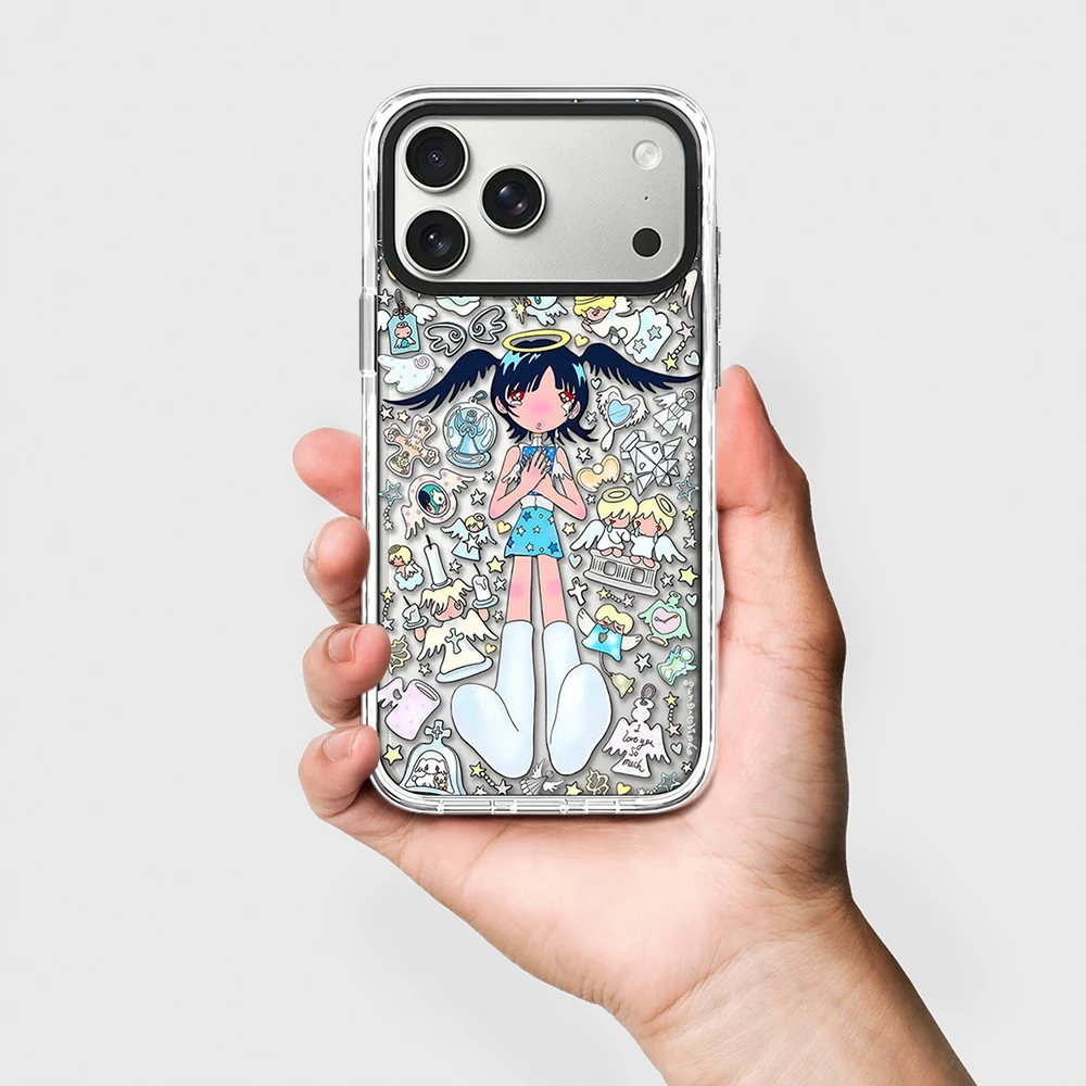 Cartoon Girl Graffiti White Border Magnetic Phone Case Cover for IPhone 13 14 15 16 17 18 Pro Max Case Illustration
