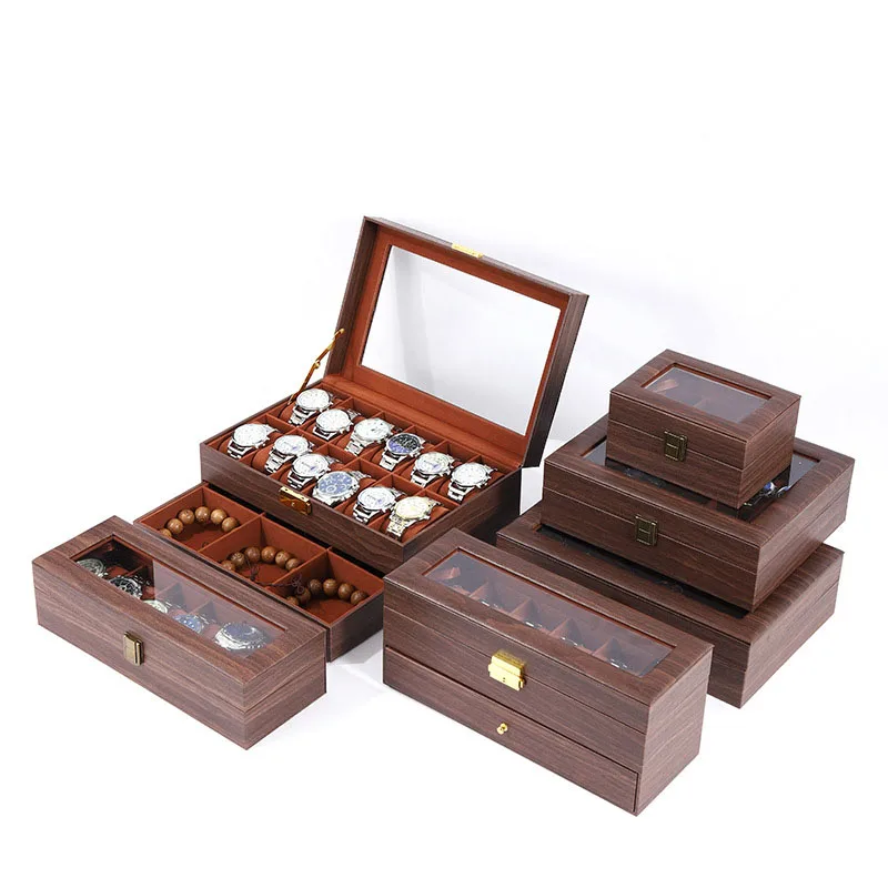 WELLZONE New Dust-Proof  Moisture-Proof Imitation Wood Grain PU Leather Watch Storage box Jewelry Storage And Display Gift Box