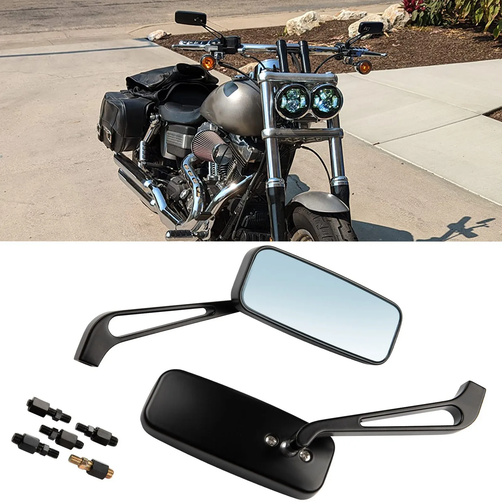 

Rectangle Motorcycle Rear View Side Mirrors Compatible For Harley Dyna Fat Boy