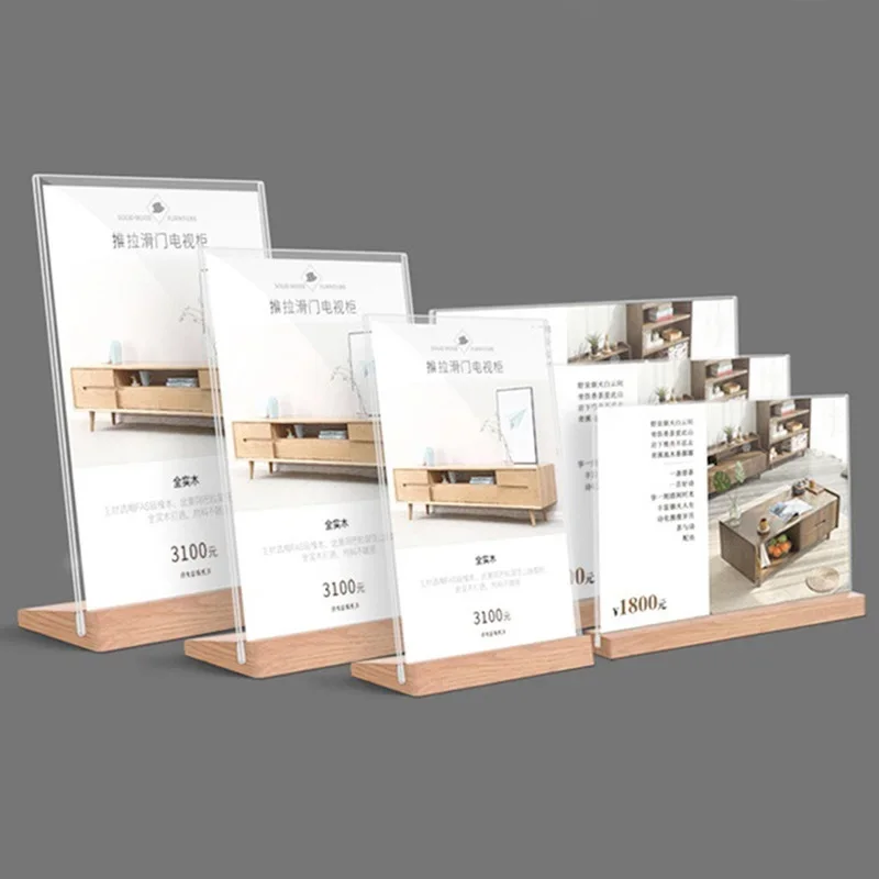 Table Sign Table Display L-shaped Menu Solid Wood A4 Acrylic Decca Binder Photocards  Photo Card Holder  Display Stand