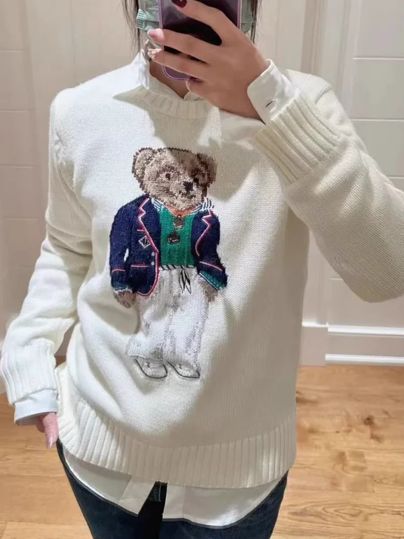 Sweter Unisex 2024 Jesień i zima Nowy Wygodny Casual Cartoon Pattern Czysta bawełna Ciepły sweter Odzież sportowa Strój dla par