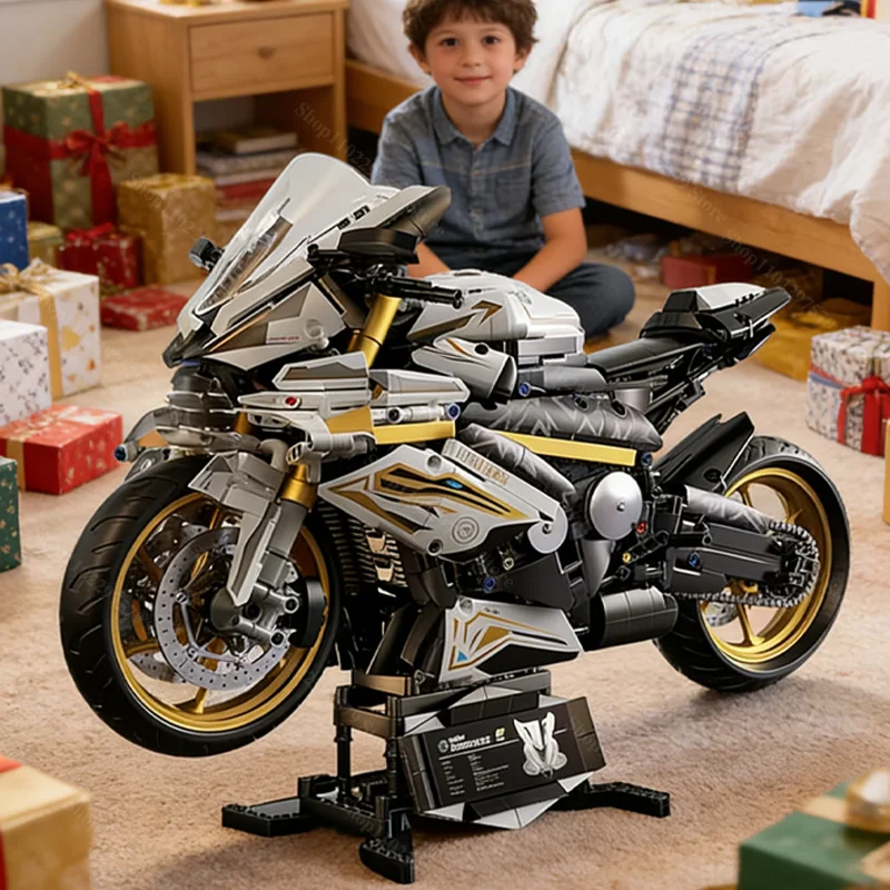 

1:5 Mechanical Motorcycle Desktop Decoration 2000PCS+ Technology Racing Car Building Block Kids Toys for Christmas Birthday Gift