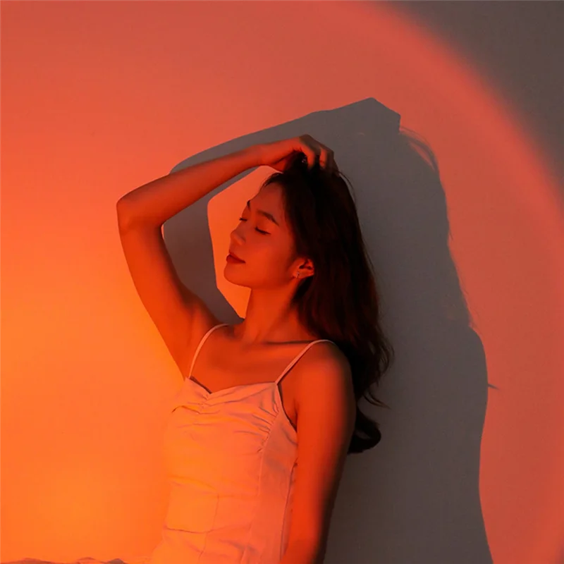 Lampu matahari terbenam, cahaya malam 2 in 1 Mini nirkabel lampu matahari tenggelam pelembap udara Diffuser Desktop untuk rumah kantor mengambil foto Pink