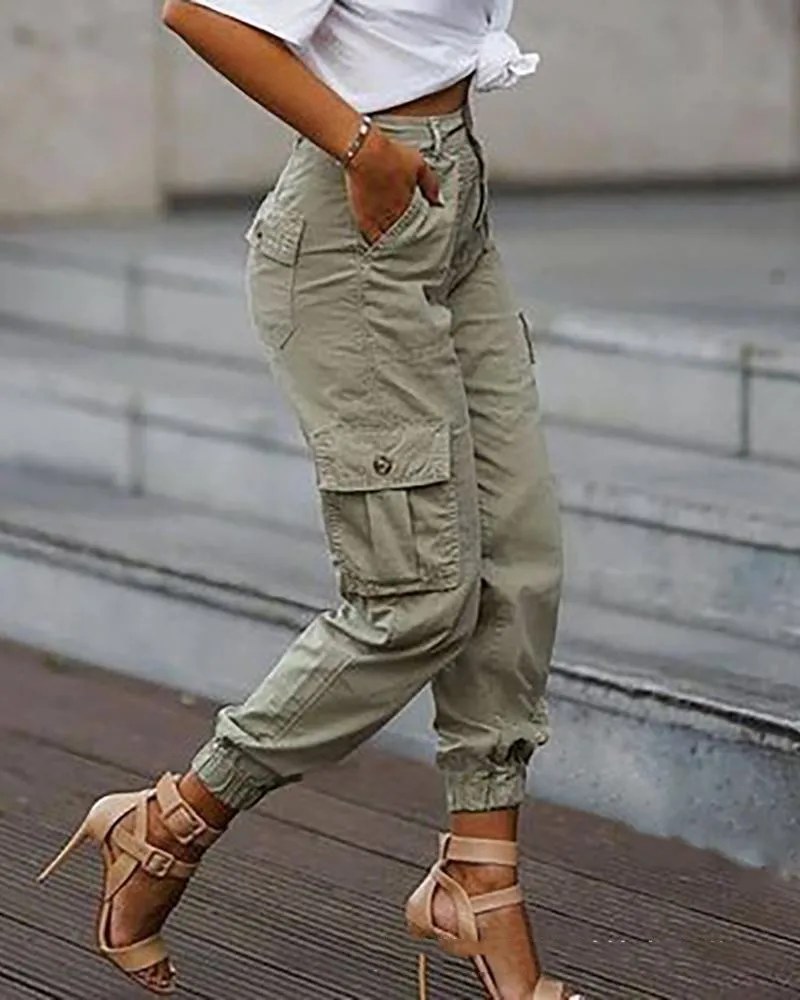 Fashionable Loose Women's Cargo Pants with Multiple Pockets Wide Leg Workwear Long Trousers Casual Pants for Ladies