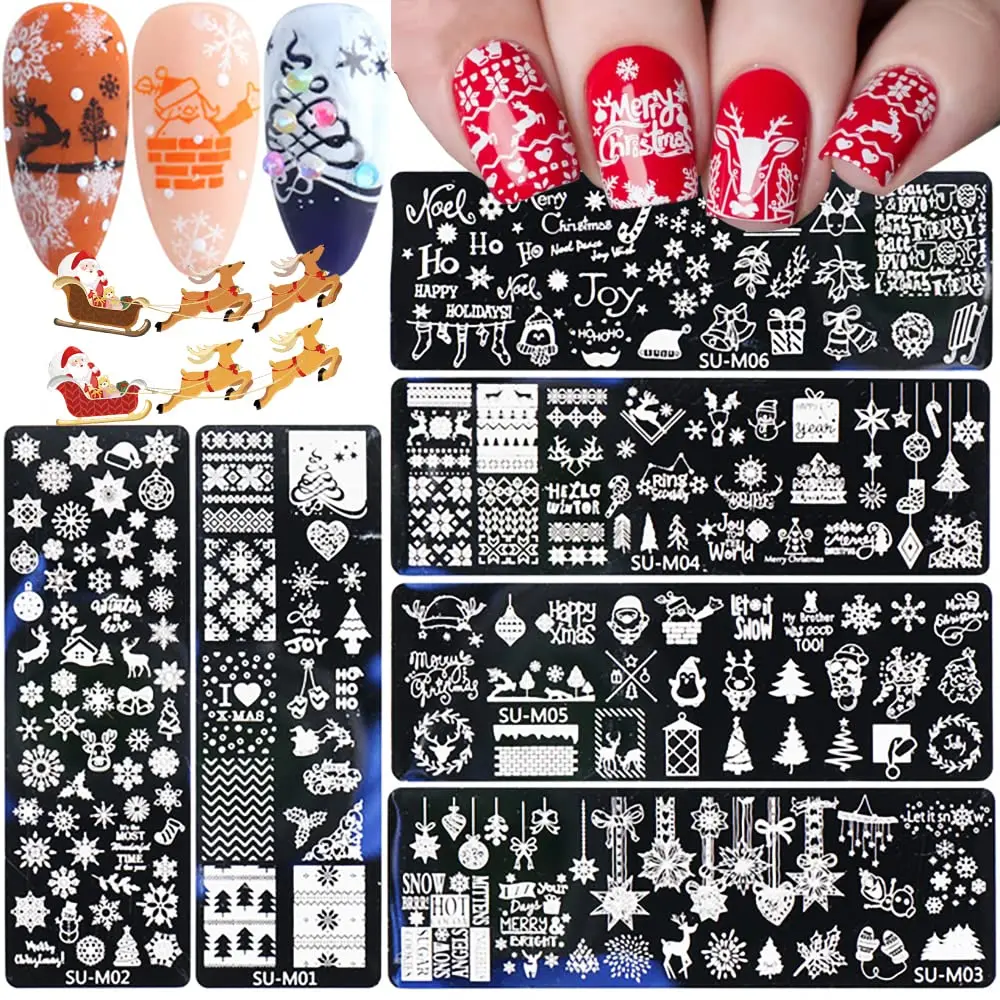 

Christmas Nail Stamping Plates Kit with Snowflakes Elk Xmas Tree for Winter Nail Art