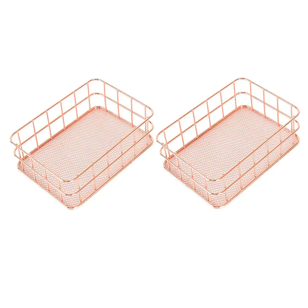 

2Pcs Premium Iron Storage Baskets Bright Color Fine Texture Open Design Cosmetics Keys Stationery Organizer Iron Storage Basket