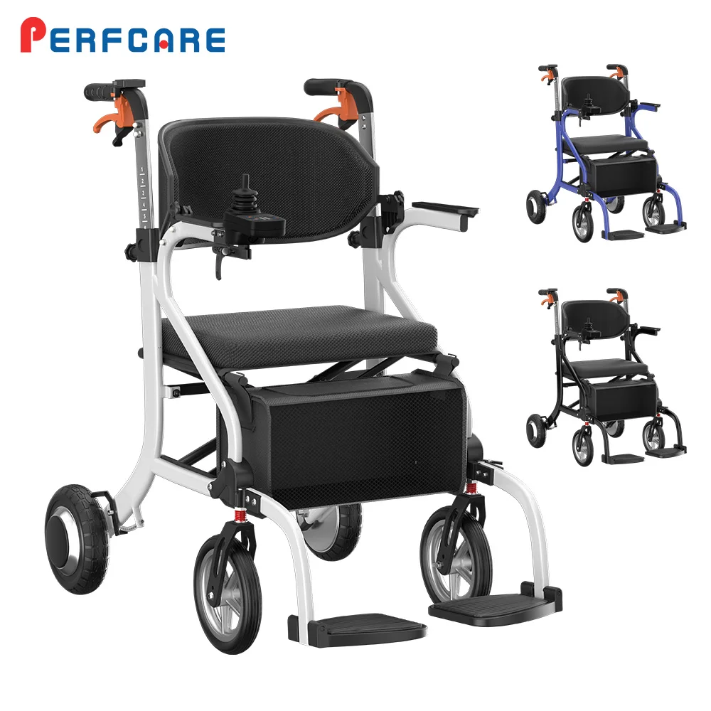 2025 New Trending Lightweight Mobility Aid Walker Rollator Foldable Aluminum All Terrain Power Electric Wheelchair for Seniors