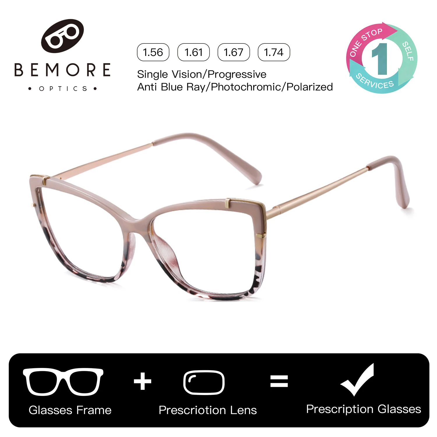 

BEMORE Handmade Acetate Optical Glasses with Prescription Women Square Anti Blue Light with Diopters Multifocal Eyewear