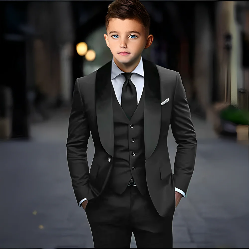 Khaki Boys Suit 3 Piece Set Fashion Design Jacket Pants Vest Wedding Kids Tuxedo Formal Graduation Outfit Stage Performance Suit