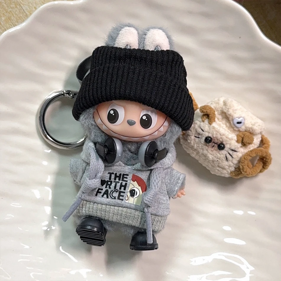 Nuovo Per Mini Labubu 4.0 Peluche Vestiti Per Bambole Moda Felpa Con Cappuccio Pantaloni Set per Labubu Idol Bambole Alla Moda FAI DA TE Accessori di Abbigliamento Per Bambole