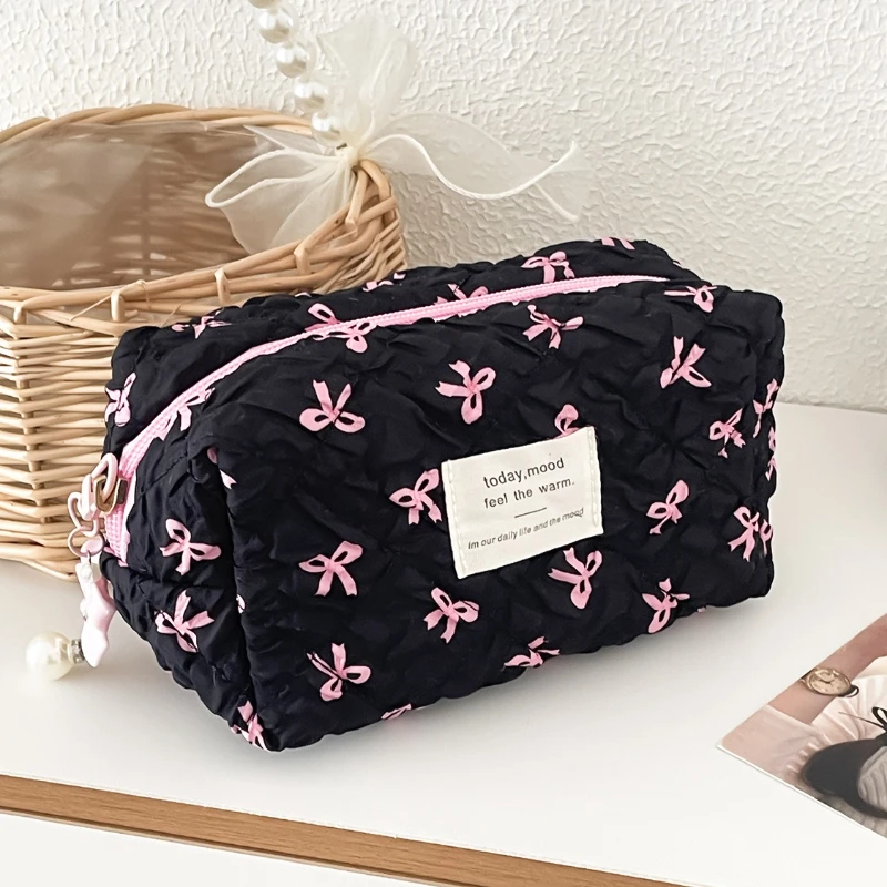 لون القوس قماش سعة كبيرة أحمر الشفاه مستحضرات التجميل تخزين أكياس المرأة حقيبة مستحضرات تجميل حقيبة يد الموضة حقائب السفر أدوات الزينة