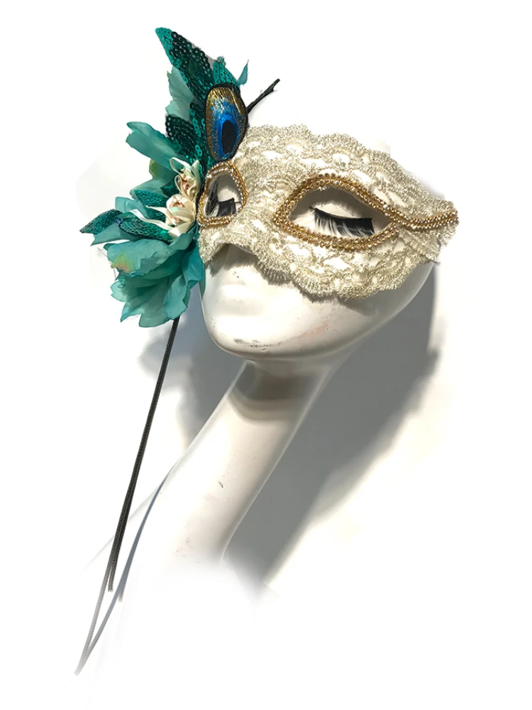 Masker Goud Groen Contrast Kleur Decoratie Kant Borduurwerk Volwassen Pauw Veer Kant Bloem Mode Halloween Podium Accessoires