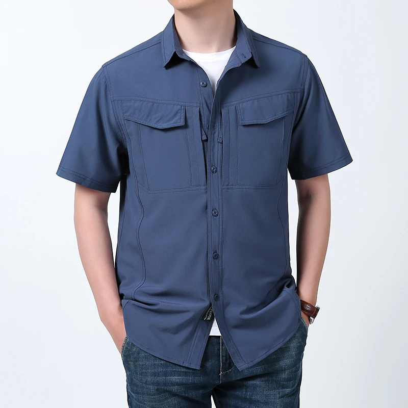 

Outdoor Fishing Shirt Mens Multi-pocket Short-sleeved Tops 2026 Spring and Summer Casual Thin Breathable Ice Silk T-shirt Man