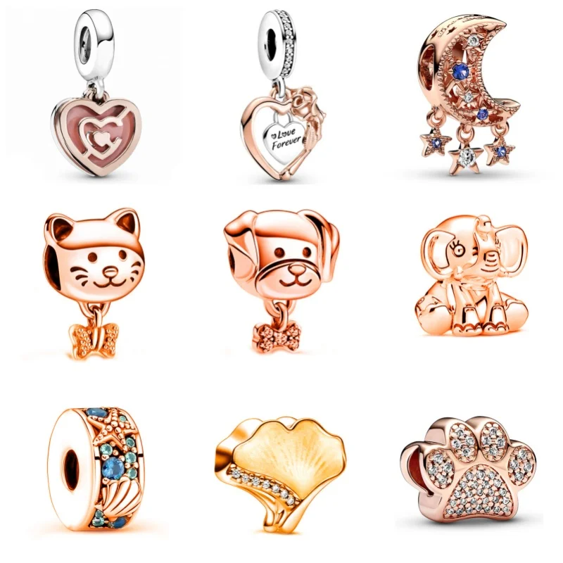 Rose Gold Pated Rabbit Star Pendant Alloy Large Hole Charm Beads For Pandora DIY Bracelet Necklace Jewelry Accessories Gifts ﻿