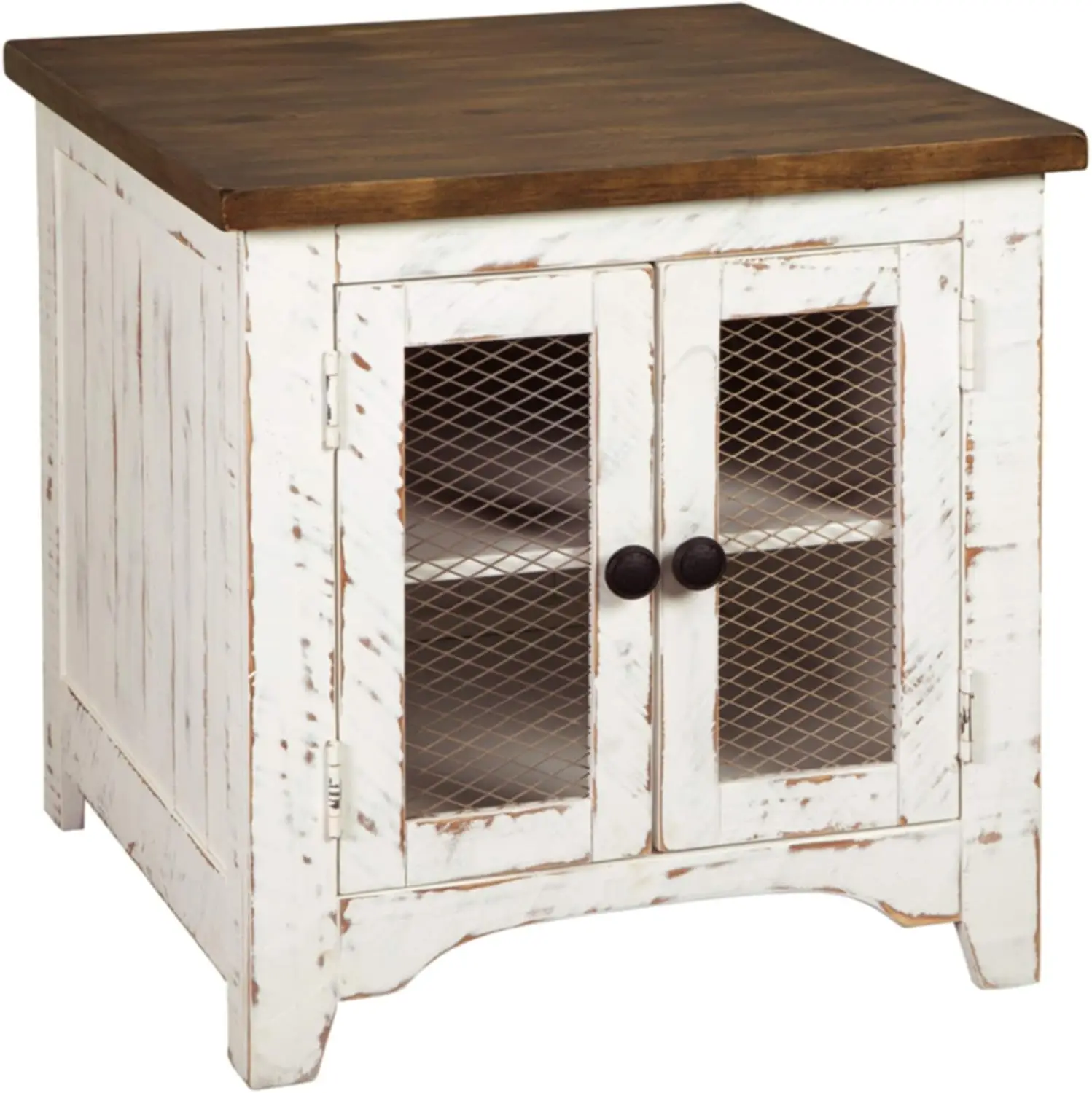 Signature Design by Ashley Wystfield Farmhouse End Table with Storage, Distressed White & Brown Finish