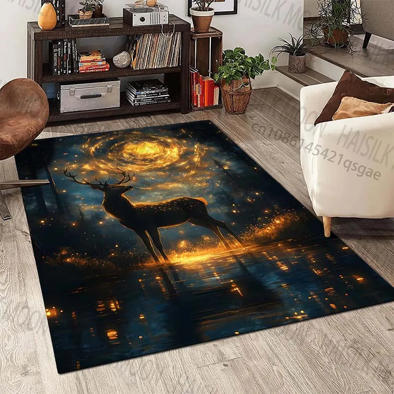 Enchanted Forest Deer Night  Carpet for Living Room Bedroom Bedside Floor Mat Cloakroom Children Play Mat Area Rug Large Size