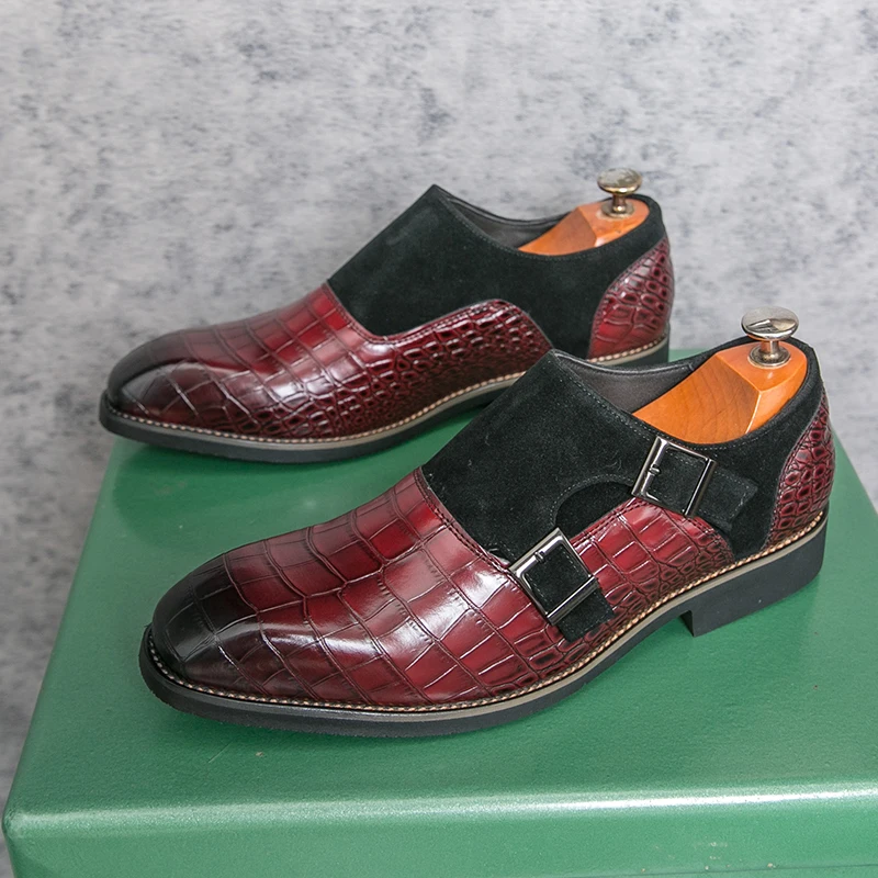 

Men Formal Business Shoes Comfortable Anti-slip on One Foot Adjustable Buckle Strap Rubber Sole Formal Shoes Men Office Shoes