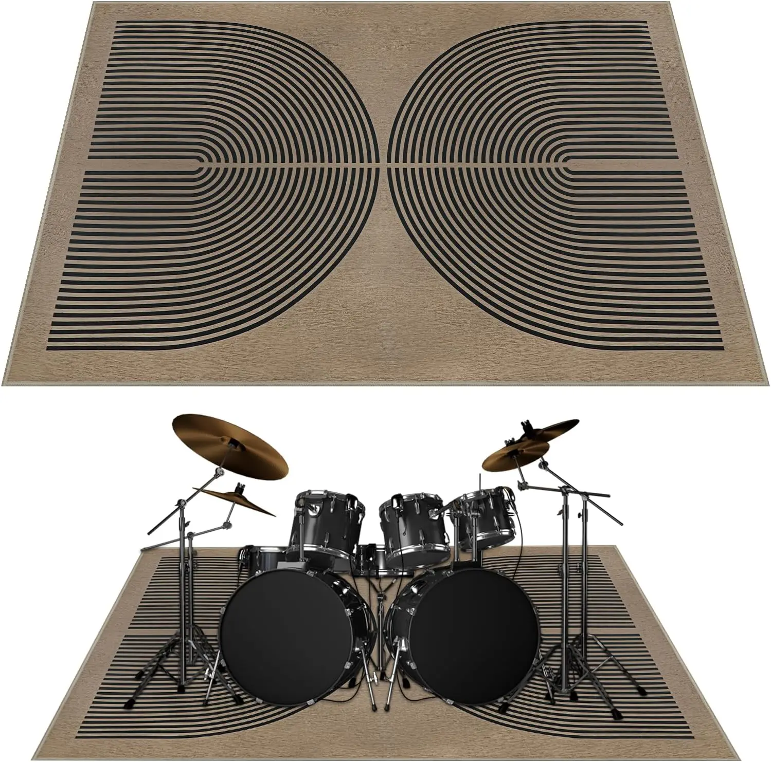 Music Rug, Non-Slip Drum Mat for Electric Jazz Sets, Washable Soundproof Carpet with Rainbow Natural Pattern