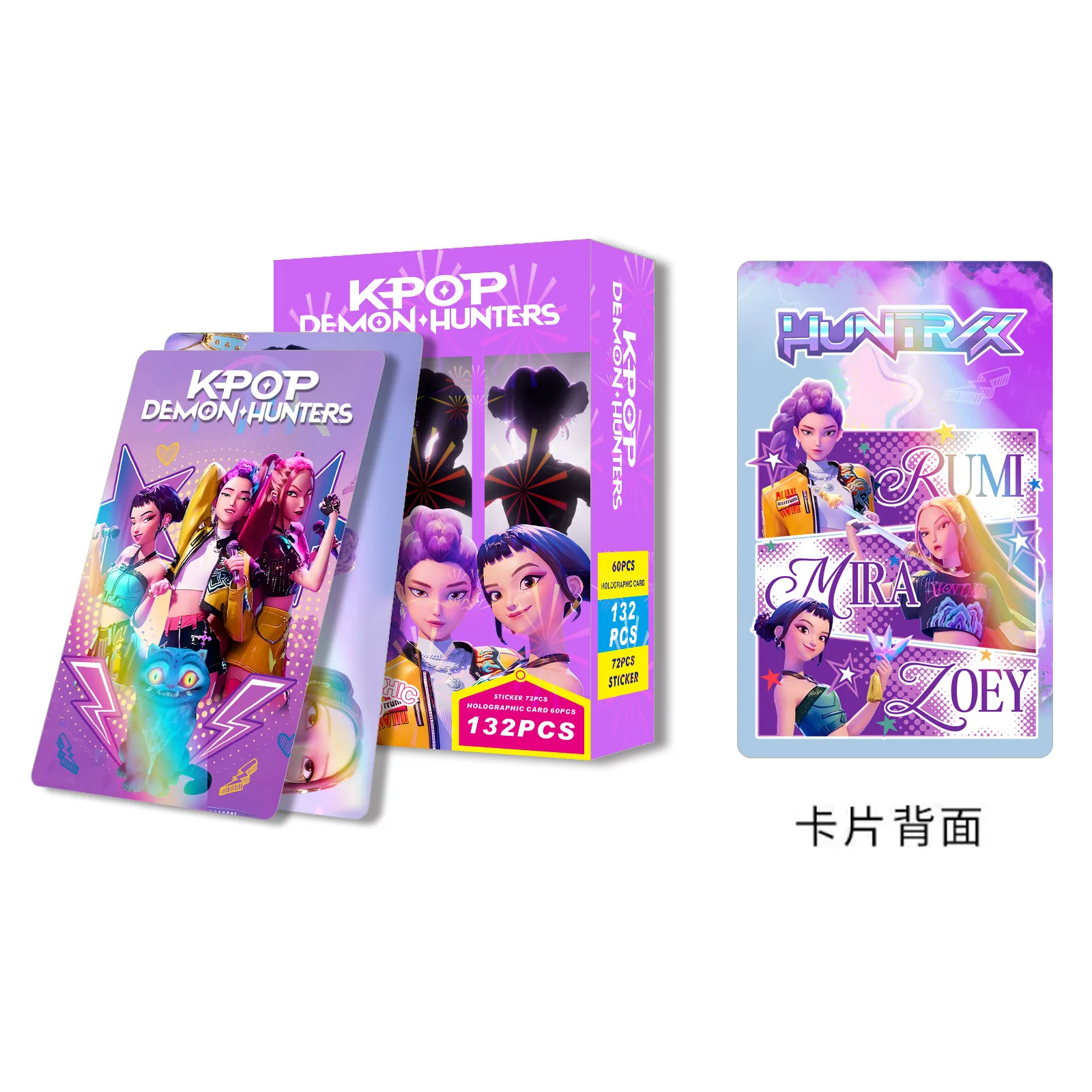 132pcs Huntrix Girls KPop Demon Hunters Holographic Cards, Double-Sided LOMO Photo Cards with Mini Stickers Set