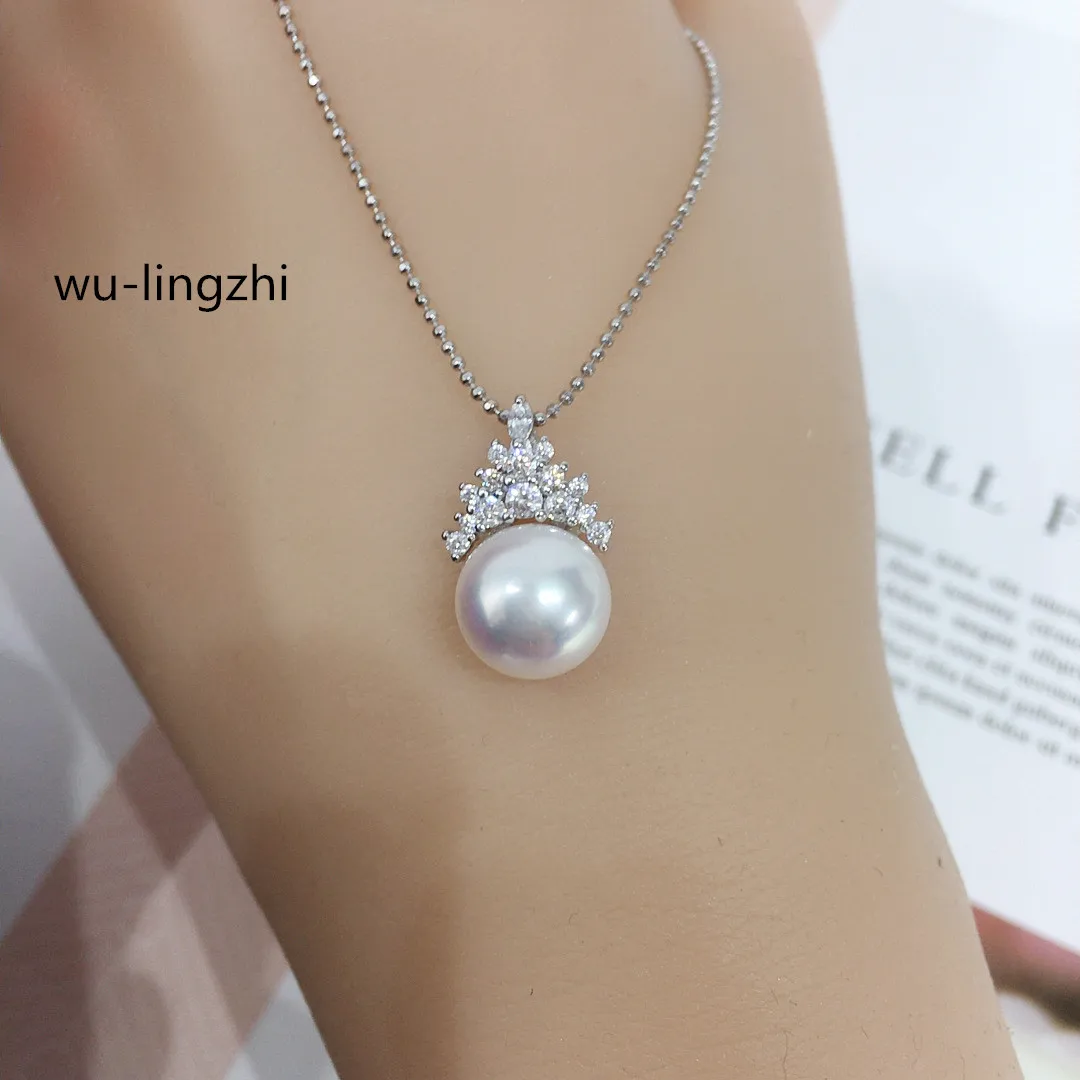 wu-lingzhi Women Natural Pearl Necklace Fresh Water Pearl Pendant Queen Style Top Quality Austrian White Pearl Necklaces