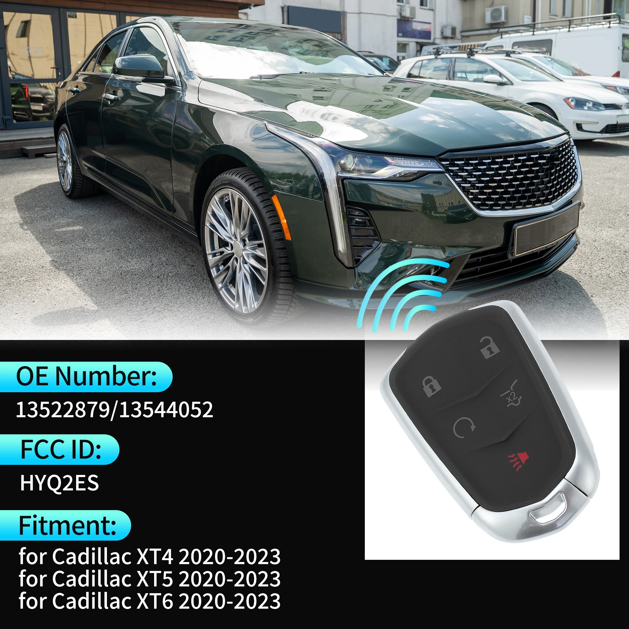 UXCELL HYQ2ES 433 MHz Keyless Entry Remote Key Fob for Cadillac XT4 XT5 XT6 2020-2023