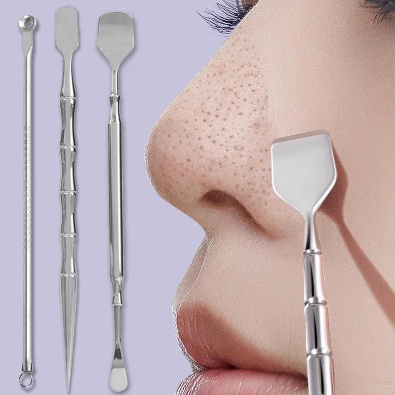 Stainless Steel Acne Blackhead Shovel Needle Remover Set Cleaner Needles Pore Deep Cleansing Tweezers Face Skin Care Kit Ools