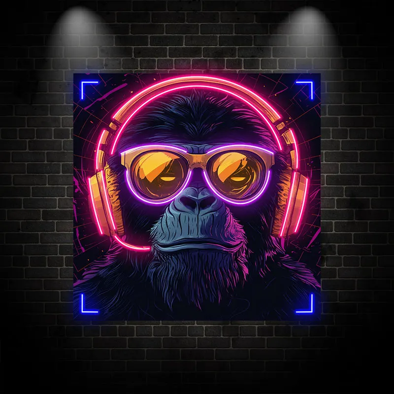 Toysign Custom Neon Light, Futuristic Neon Monkey with Headphones - High Tech Vibe, LED Wall Art for Cyberpunk Room Aesthetic